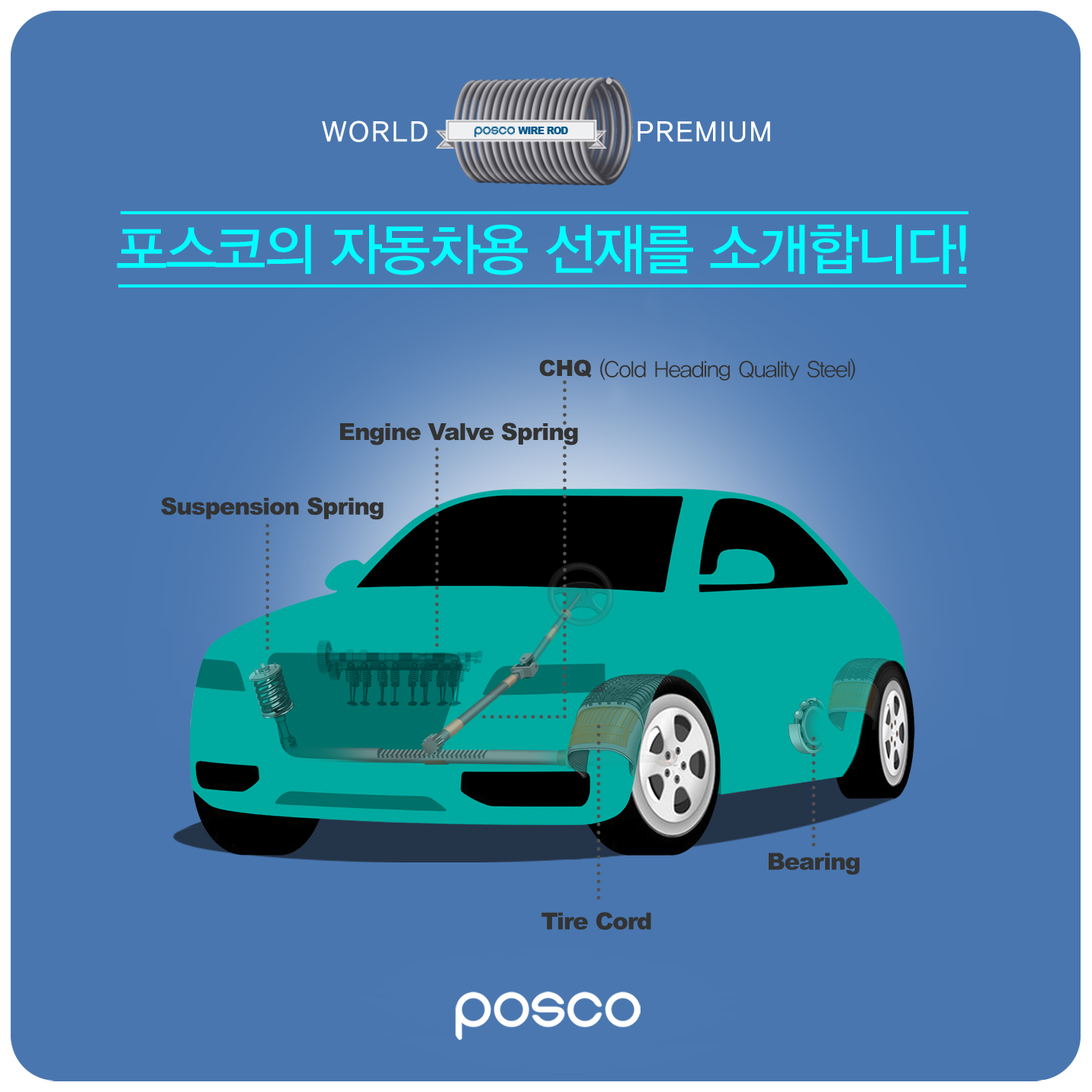 world premium  ڵ 縦 Ұմϴ CHQ(Cold Heading Quality Steel) Engine Valve Spring Suspension Spring Bearing Tire Cord posco